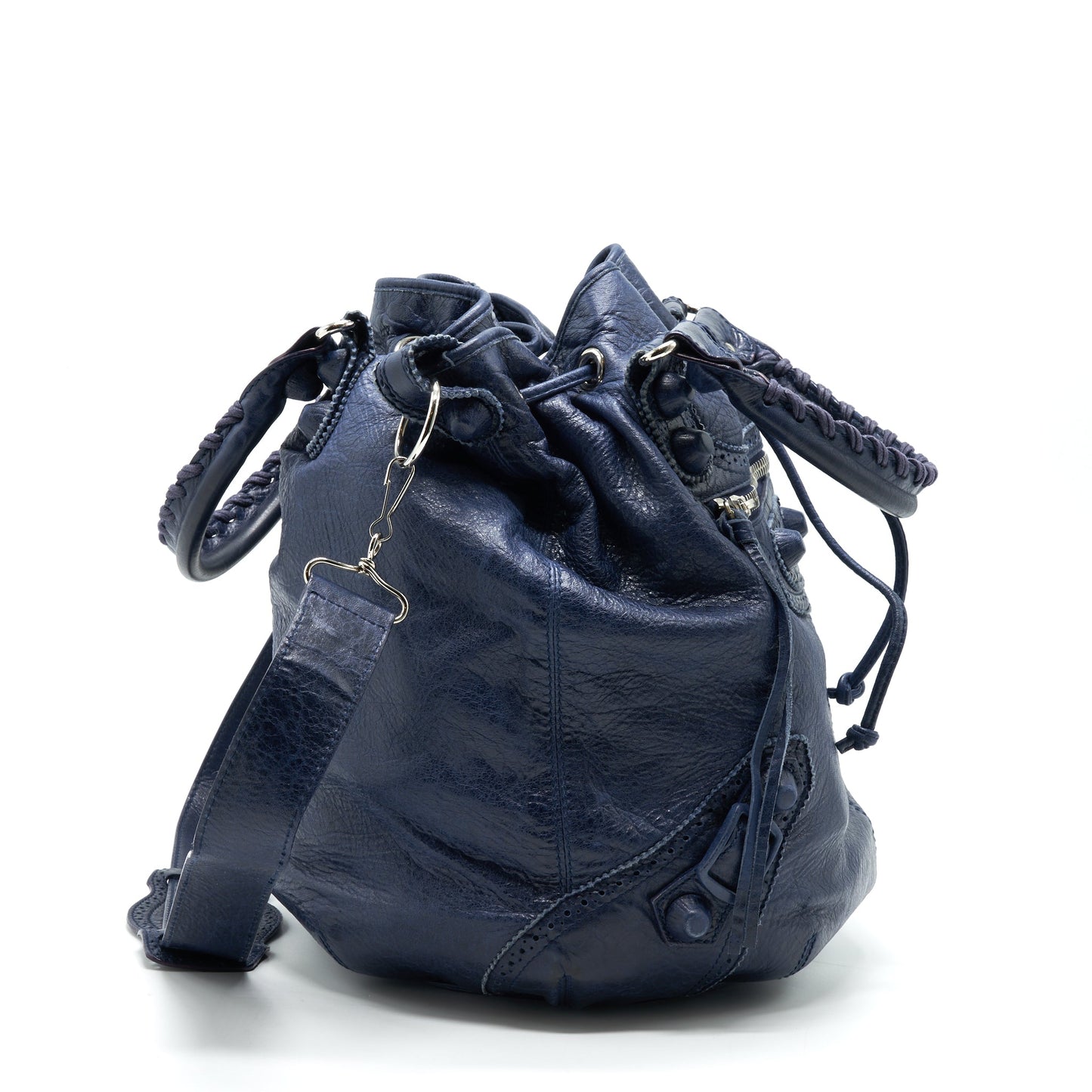 Balenciaga Giant Pompon Bucket Purse Navy