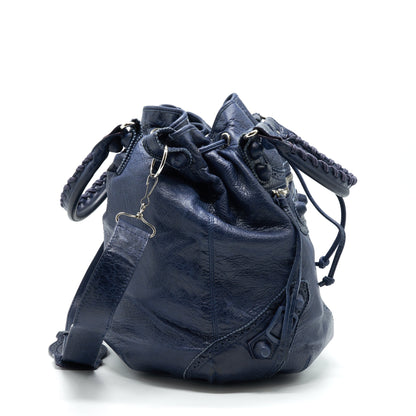 Balenciaga Giant Pompon Bucket Purse Navy