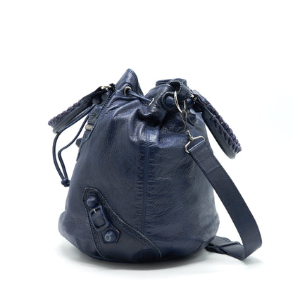 Balenciaga Giant Pompon Bucket Purse Navy