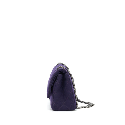 Chanel 2.55 Reissue 226 Double Flap Bag Fabric Purple Ruthenium Sliver Hardware
