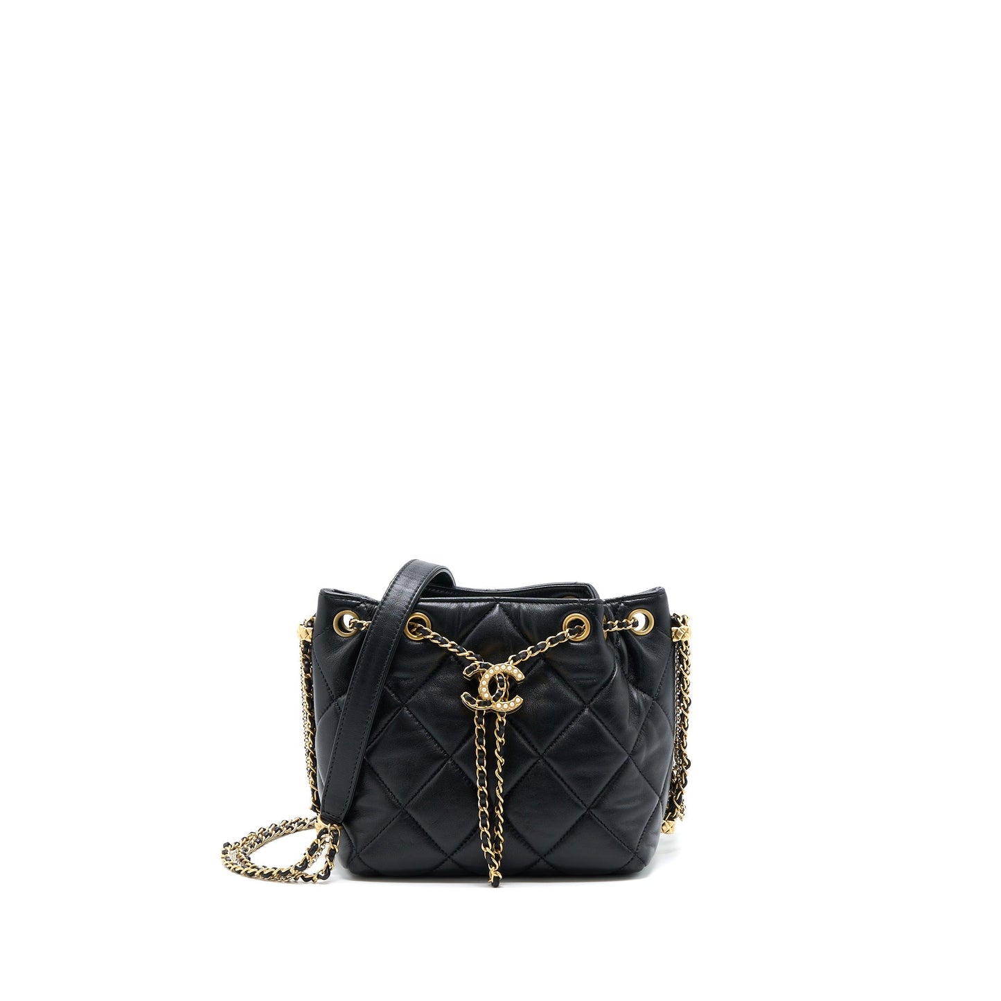 Chanel Drawstring Bucket Bag Lambskin Black GHW (Microchip)