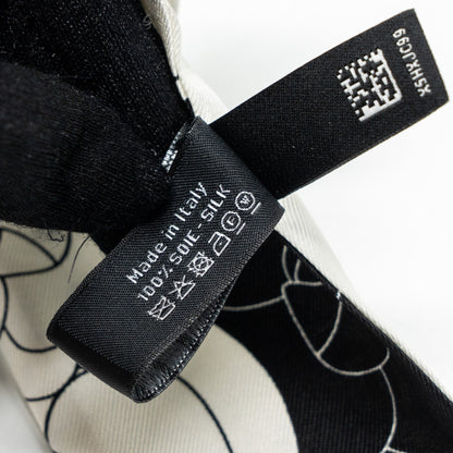 Chanel small silk scarf / twilly CC logo black / white