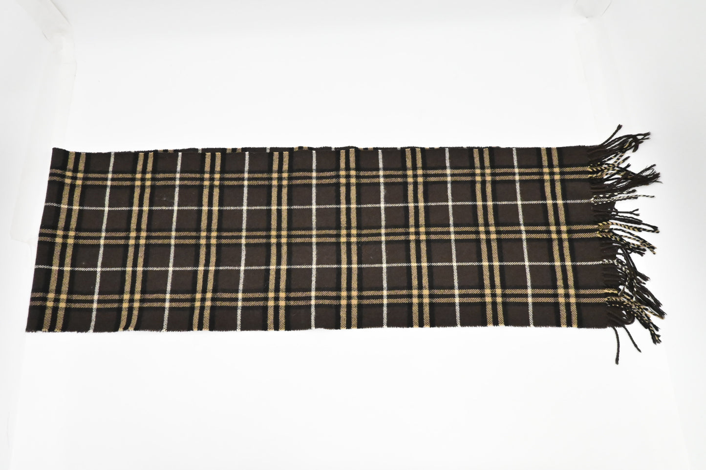 Burberry Scarf in Dark Brown Checked Merino Wool and Cashmere