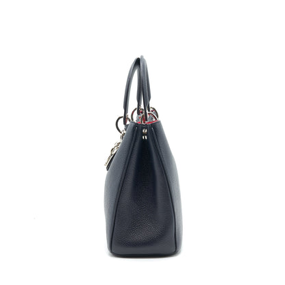 CHRISTIAN DIOR Medium Diorissimo Tote Bag Black Grained Leather SHW