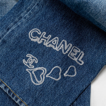 Chanel size 34 coco chanel print denim jeans Cotton blue