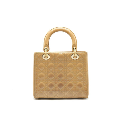 Christian Dior Medium Lady Dior Patent Leather Beige GHW