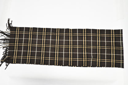 Burberry Scarf in Dark Brown Checked Merino Wool and Cashmere