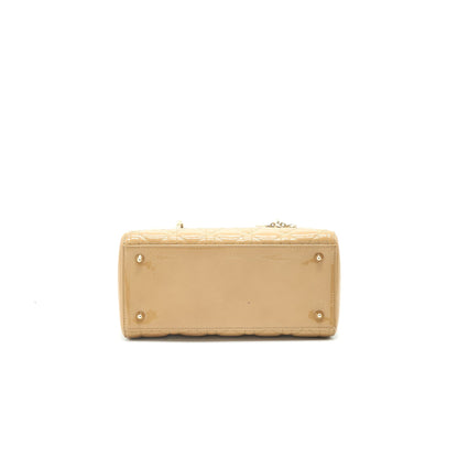 Christian Dior Medium Lady Dior Patent Leather Beige GHW