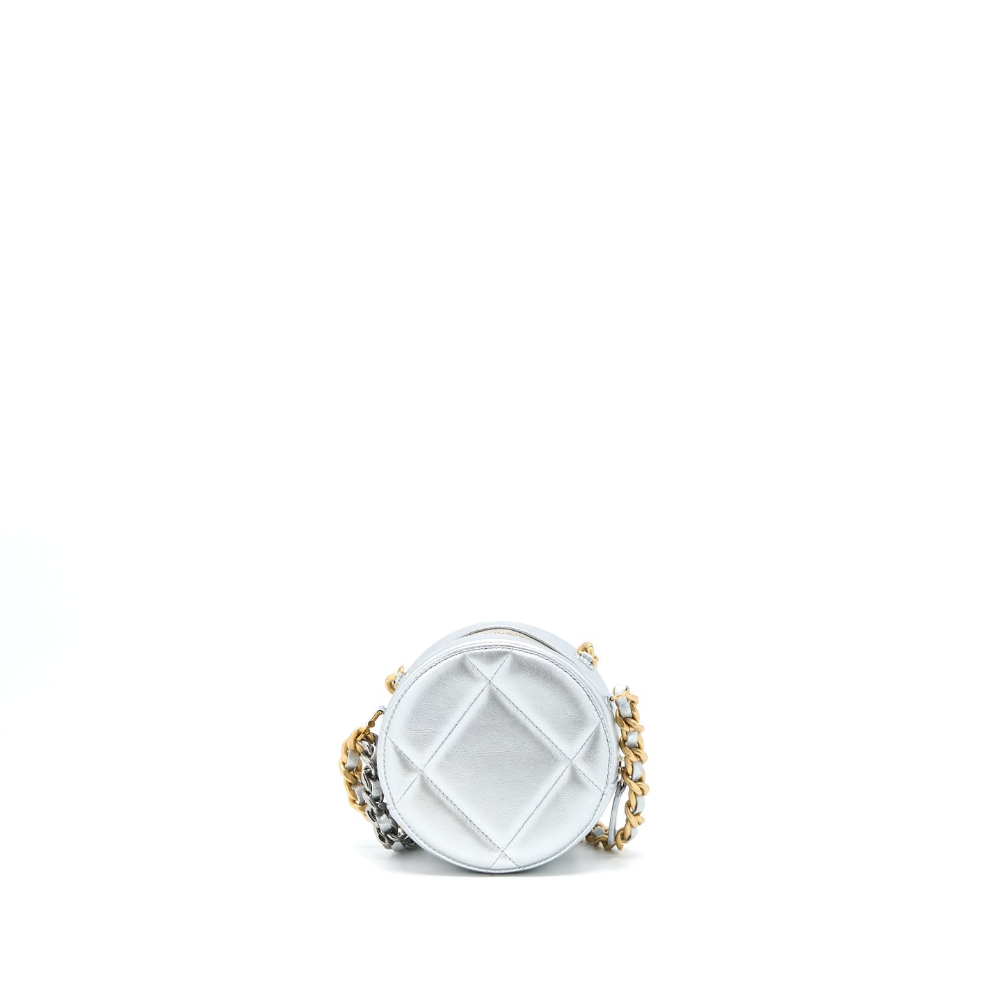 Chanel 19 Round Clutch With Chain Goatskin Silver Multicolour hardware