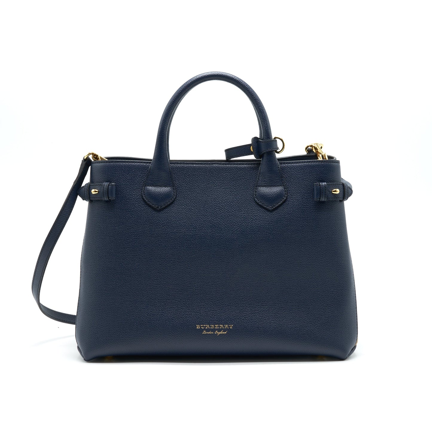 Burberry Leather/ Canvas Tote Purse Navy