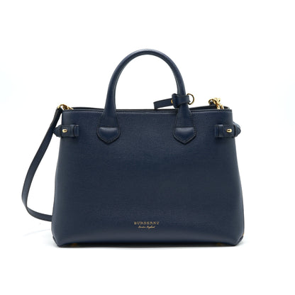 Burberry Leather/ Canvas Tote Purse Navy