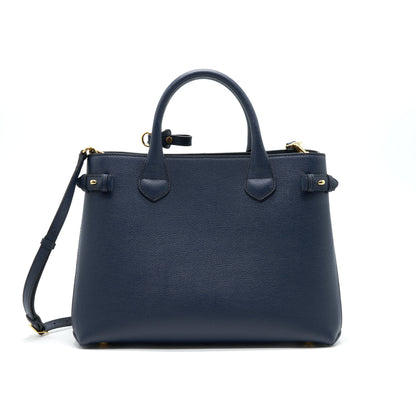 Burberry Leather/ Canvas Tote Purse Navy