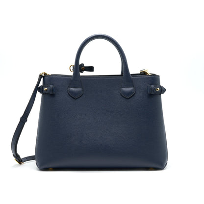 Burberry Leather/ Canvas Tote Purse Navy