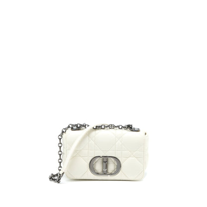 Dior Small Dior Caro Purse Latte Quilted Macrocannage Calfskin White Black Hardware