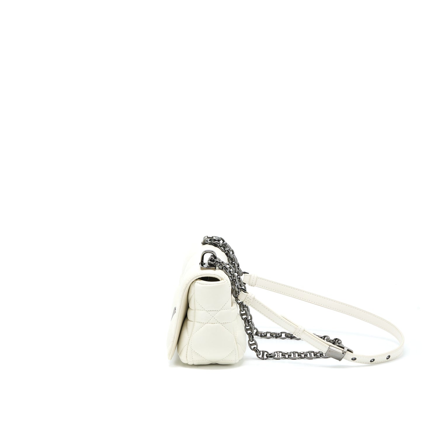 Dior Small Dior Caro Purse Latte Quilted Macrocannage Calfskin White Black Hardware
