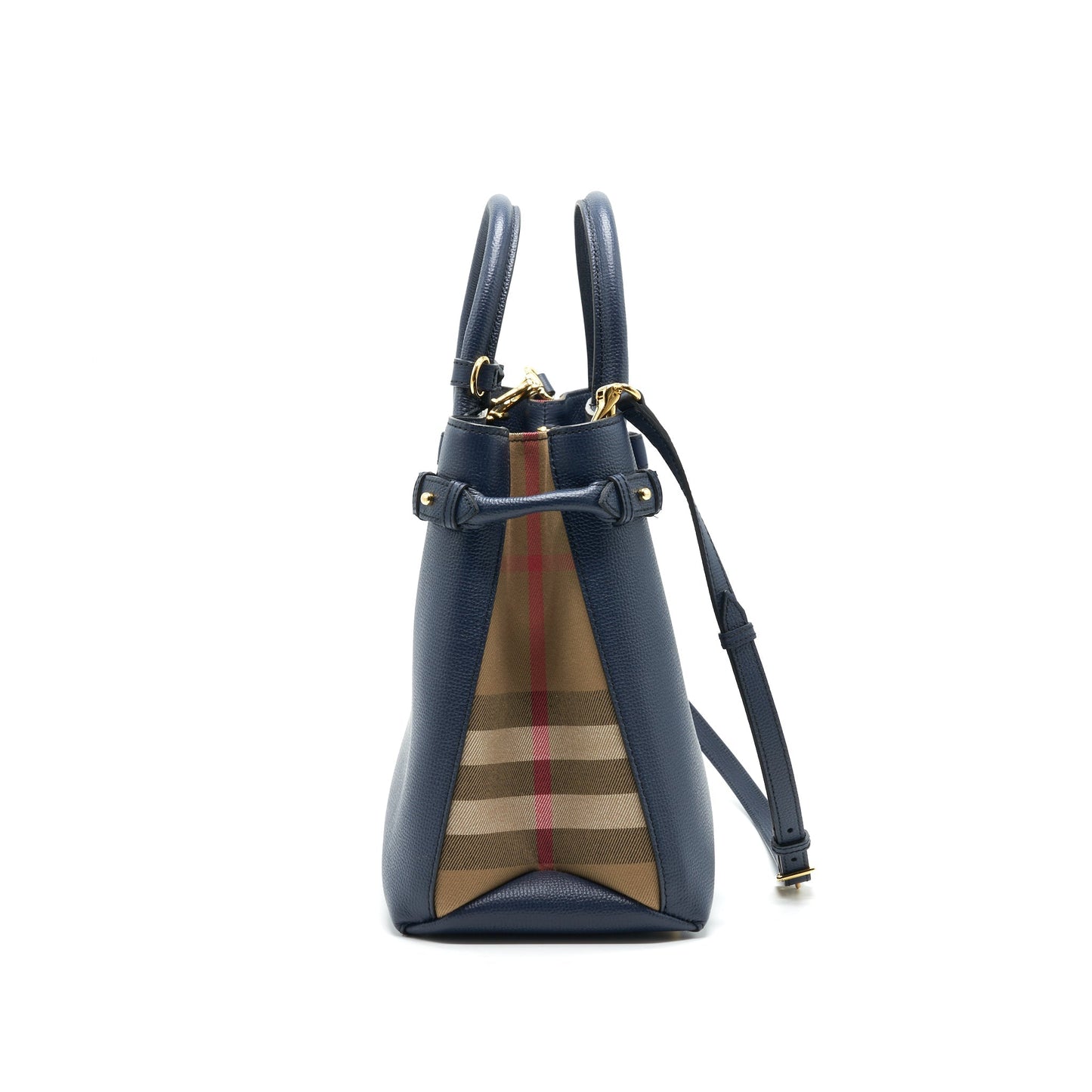 Burberry Leather/ Canvas Tote Purse Navy