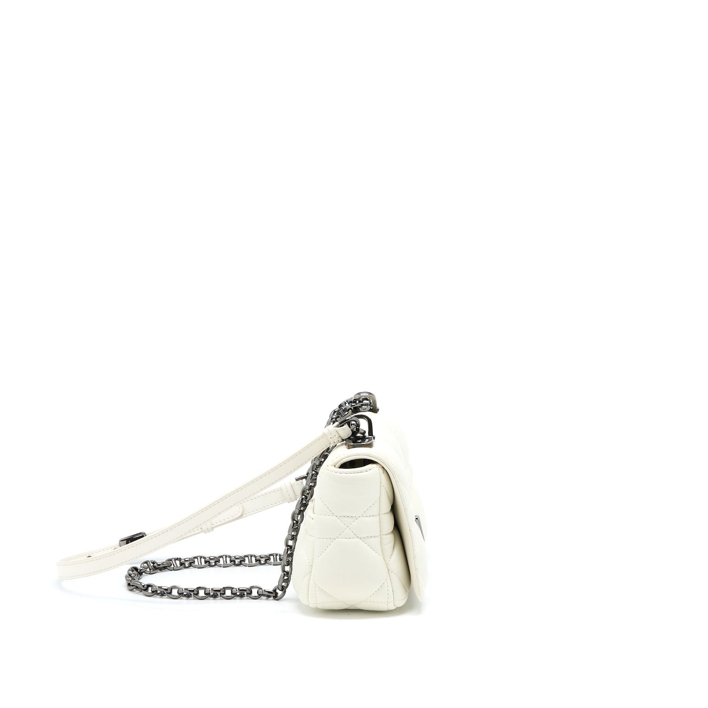 Dior Small Dior Caro Purse Latte Quilted Macrocannage Calfskin White Black Hardware