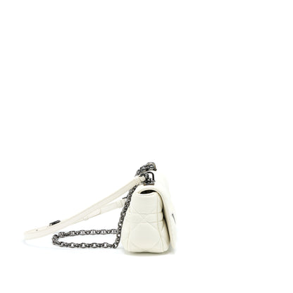 Dior Small Dior Caro Purse Latte Quilted Macrocannage Calfskin White Black Hardware