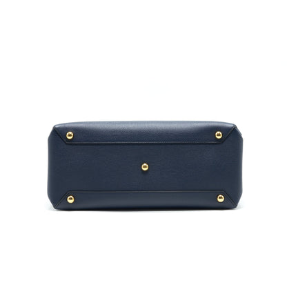 Burberry Leather/ Canvas Tote Purse Navy