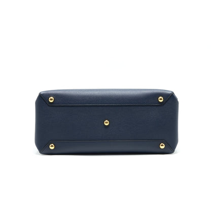 Burberry Leather/ Canvas Tote Purse Navy