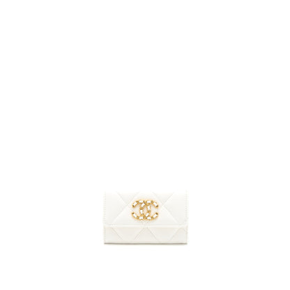 Chanel 19 Flap Card Holder Lambskin White Brushed GHW (Microchip)
