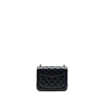 Chanel Mini Square Flap Bag Lambskin Black LGHW (Microchip)
