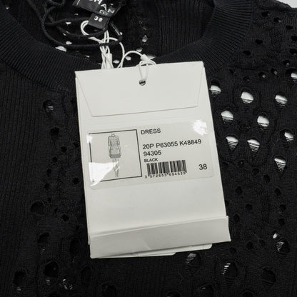 Chanel Size 38 20P Crochet Lace Knit CC Logo Dress Cotton Black