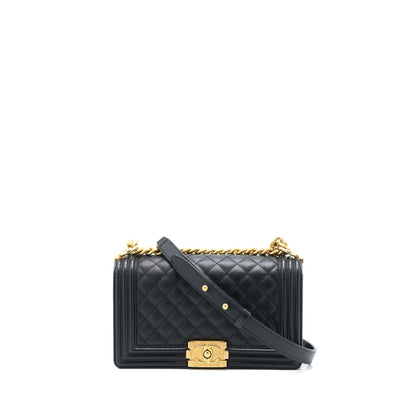 Chanel Medium Boy Bag Caviar Black Brushed GHW