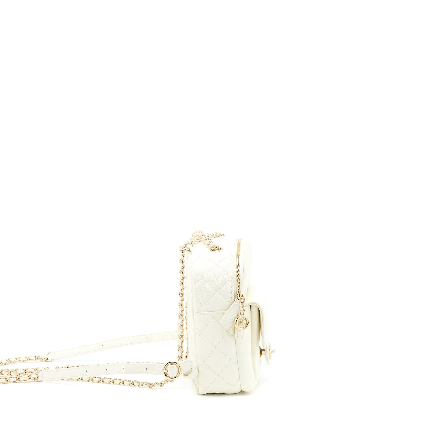 Chanel Quilted Mini CC Day Backpack Caviar White LGHW
