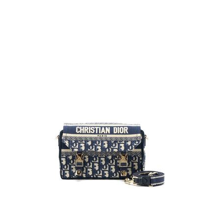 Dior Small Diorcamp Purse Blue Oblique Embroidery