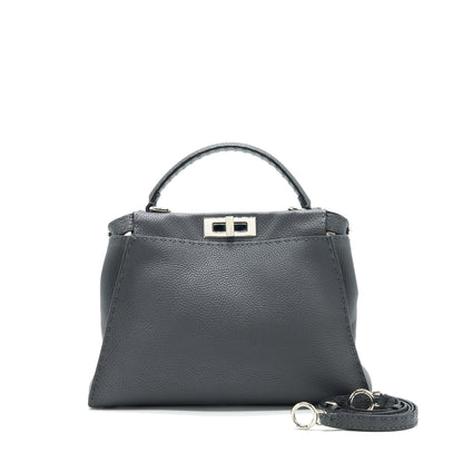 Fendi Grained Calfskin Medium Peekaboo Tote Purse Dark Grey