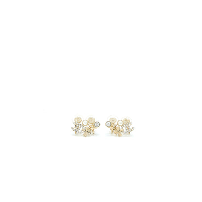 Chanel CC Logo Flower Ear Clip Crystal/Pearl Light Gold Tone