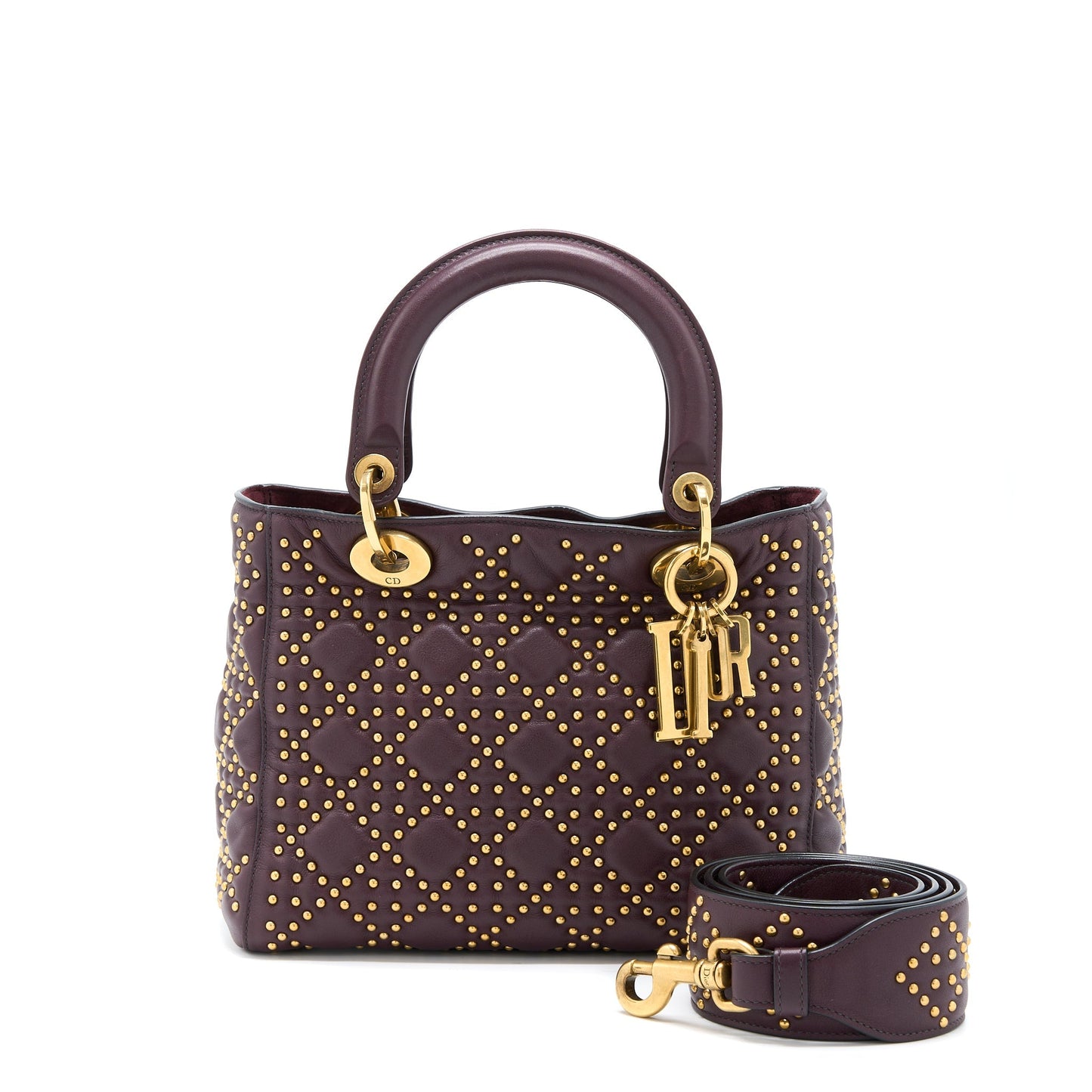 Dior Medium Lady Dior Rock-Stud Calfskin Dark Red