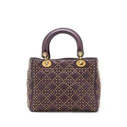 Dior Medium Lady Dior Rock-Stud Calfskin Dark Red