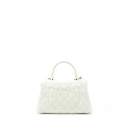 Chanel Small Coco Handle Caviar White LGHW (Microchip)