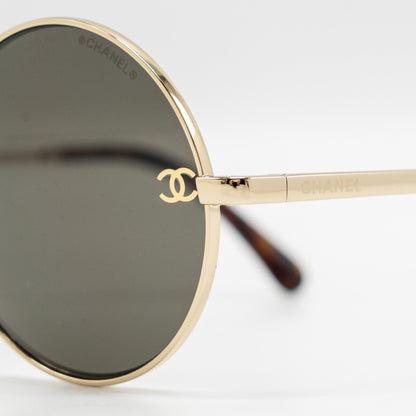 Chanel Round Sunglasses Metal Brown