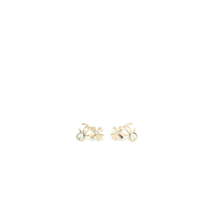 Chanel 22S CC Logo Flower Earrings Crystal Light Gold Tone
