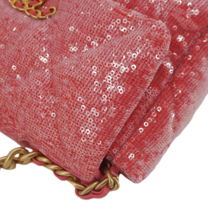 CHANEL 19 Medium Flap Quilted Sequin Shoulder Bag Hot Pink