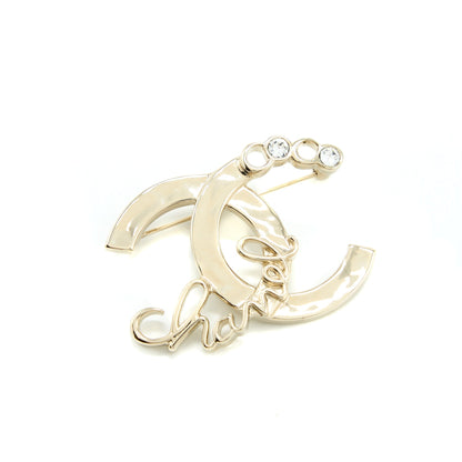 Chanel CC Logo Coco Letter Brooch Crystal Light Gold Tone