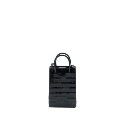Balenciaga Mini Shopping Phone Pouch Coro-Emboss Calfskin Black