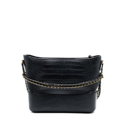 Chanel Large Gabrielle Hobo Bag Croc Embossed Calfskin With Logo Strap Black Multicoloured Hardware