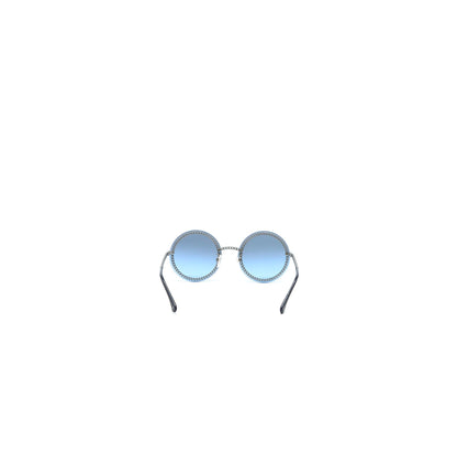Chanel 4245 Round Sunglasses Leather Chain Dark Blue SHW