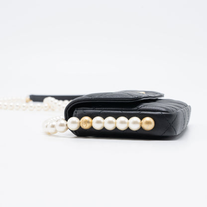 Chanel Pearl Chain Mini Flap Bag Lambskin Black Brushed GHW