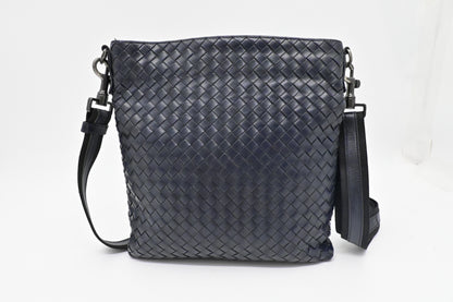 Bottega Veneta Small Crossbody in Dark Blue Intrecciato Leather