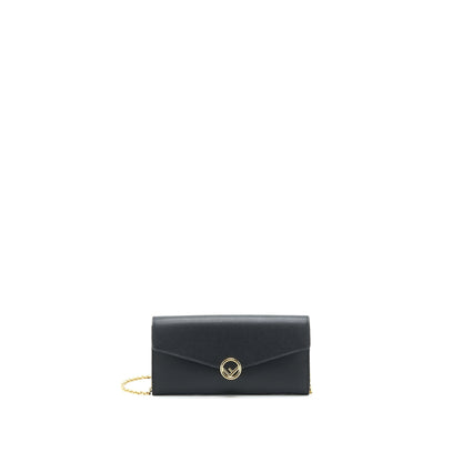 Fendi Grained Calfskin Wallet with Chain Black