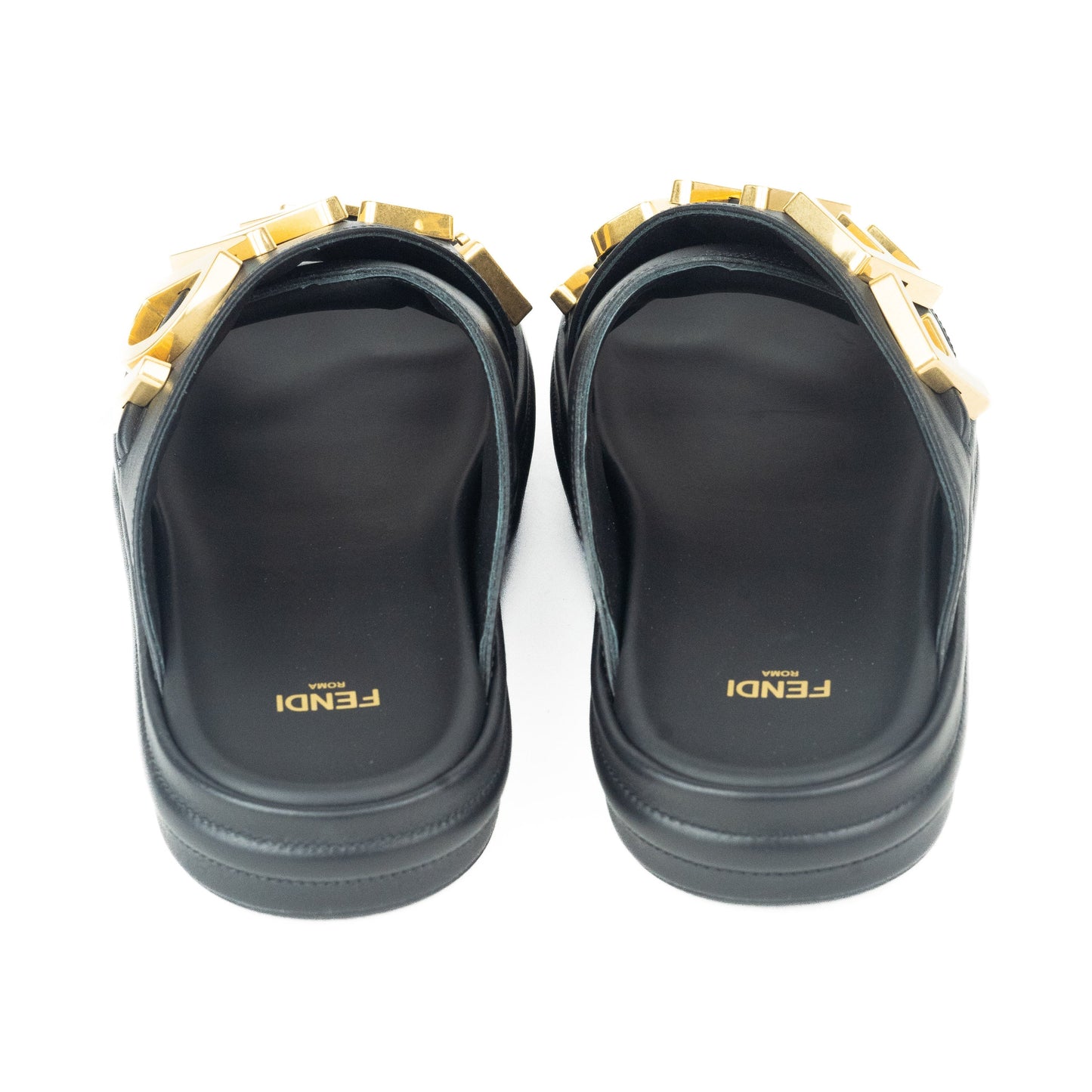 Fendi Fendigraphy Black Leather Slides