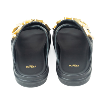 Fendi Fendigraphy Black Leather Slides