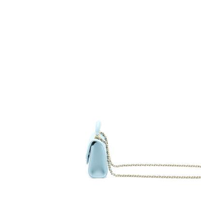 Chanel Top Handle Mini Flap Bag Lambskin Light Blue LGHW