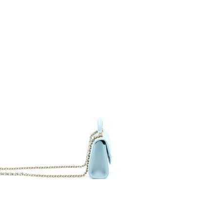 Chanel Top Handle Mini Flap Bag Lambskin Light Blue LGHW