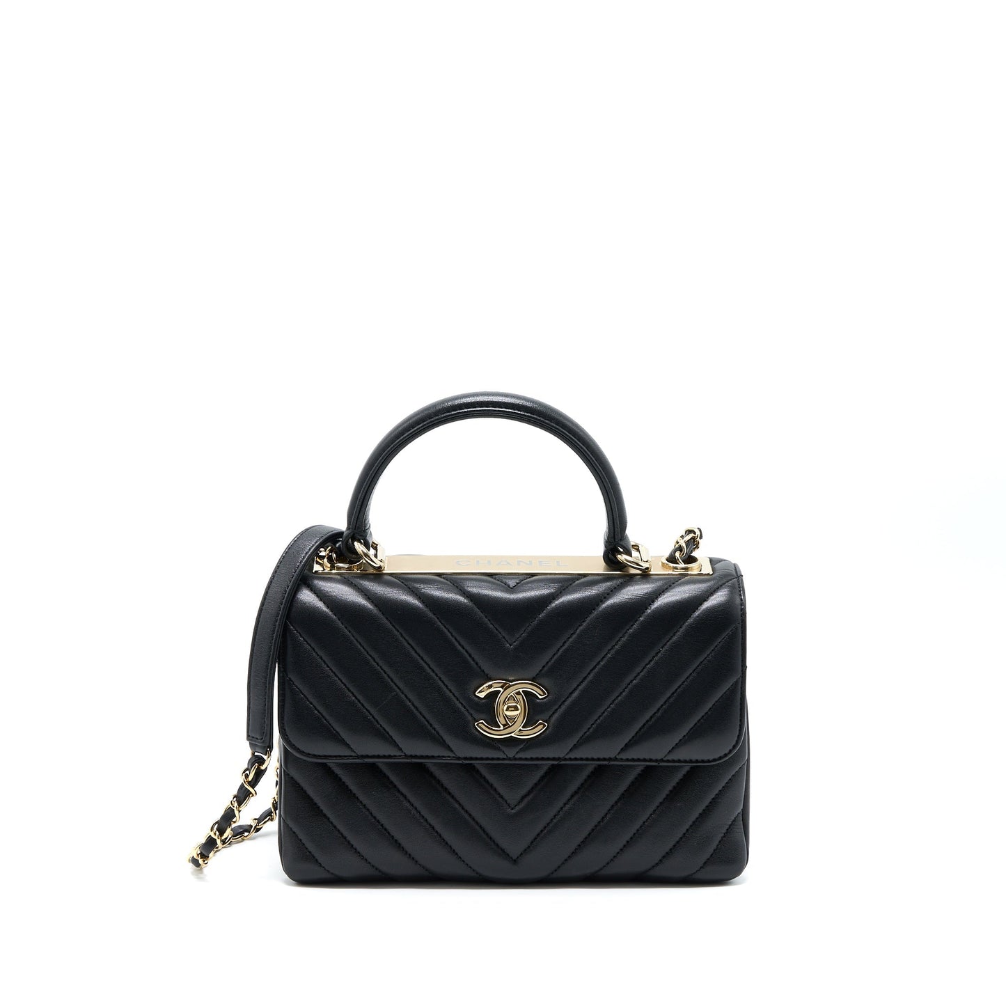 Chanel Chevron Trendy CC Top Handle Flap Bag Lambskin Black LGHW